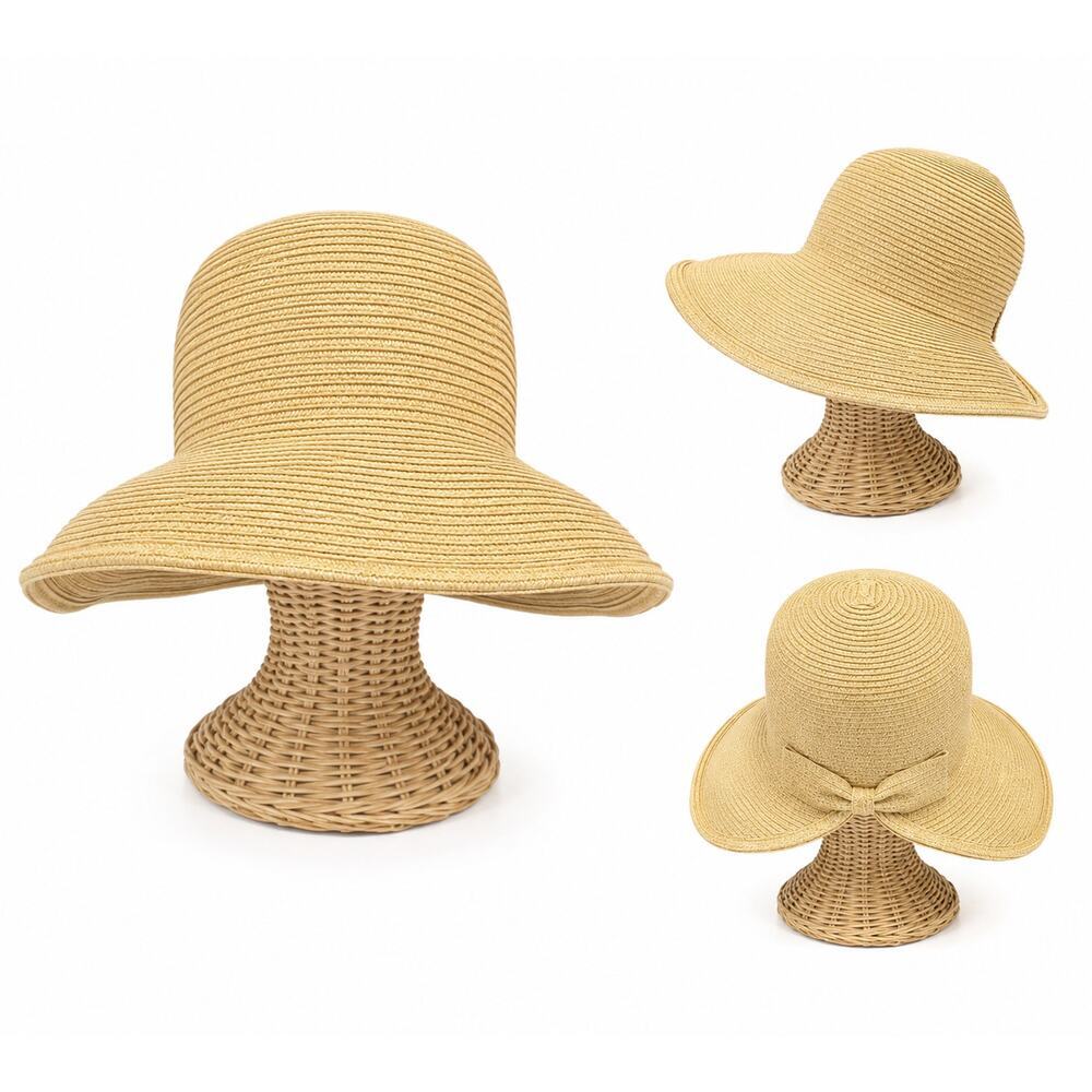 Aguaclara Wide Brim Straw Sun Hat Beige Beach Resort Coastal Vacation Hat